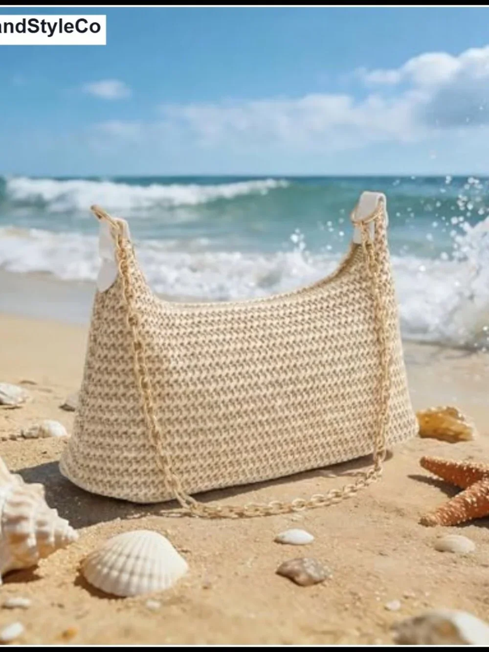 Woven Straw Beach Tote Bag Boho Shoulder Purse with Chain and Leather Strap